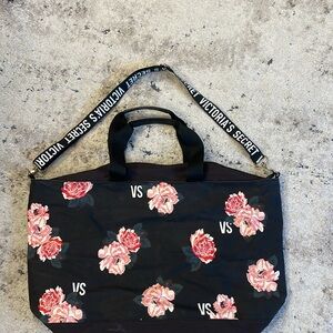 Victoria's Secret Black and Pink Floral Travel Bag! LARGE SIZE!